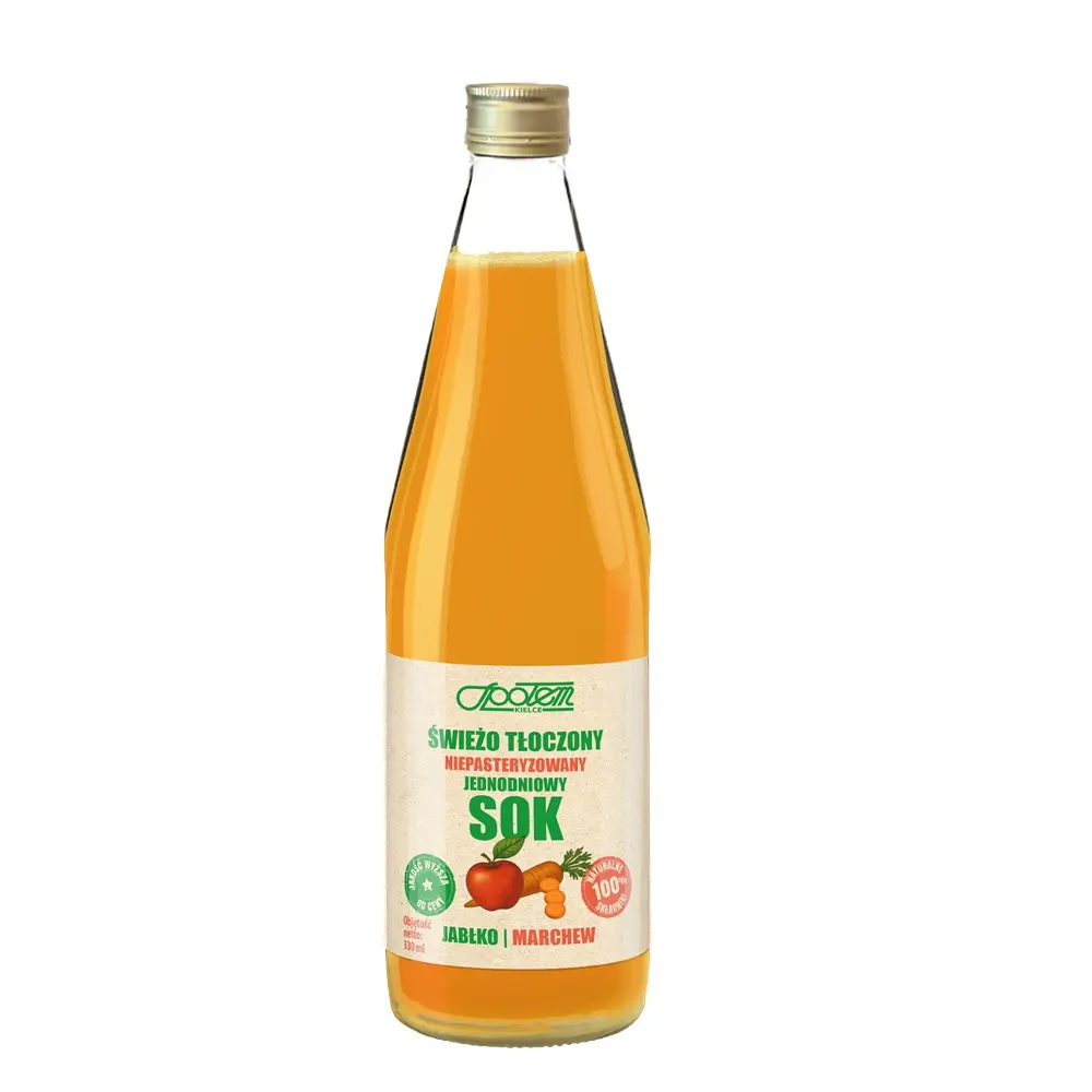 Sok świeżo tłoczony, niepasteryzowany, jednodniowy jabłko-marchew 100%  330ml Społem PSS