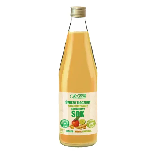 Sok świeżo tłoczony, niepasteryzowany, jednodniowy jabłko-imbir-limonka 330ml Społem PSS